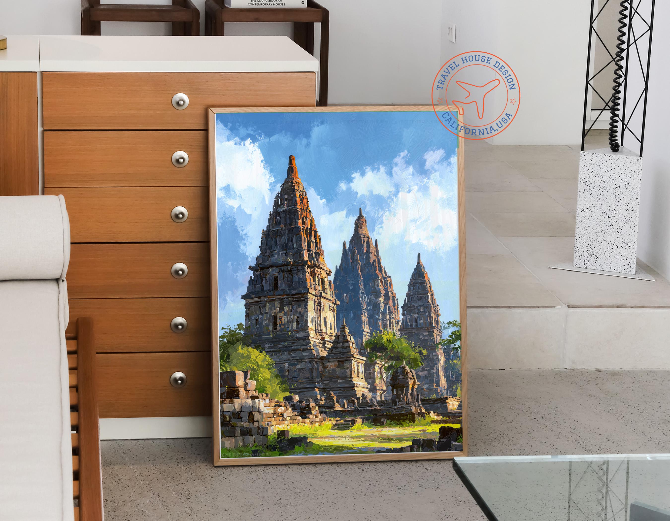 Oil Painting Poster, Prambanan Indonesia, Historic Temple Print - Etsy