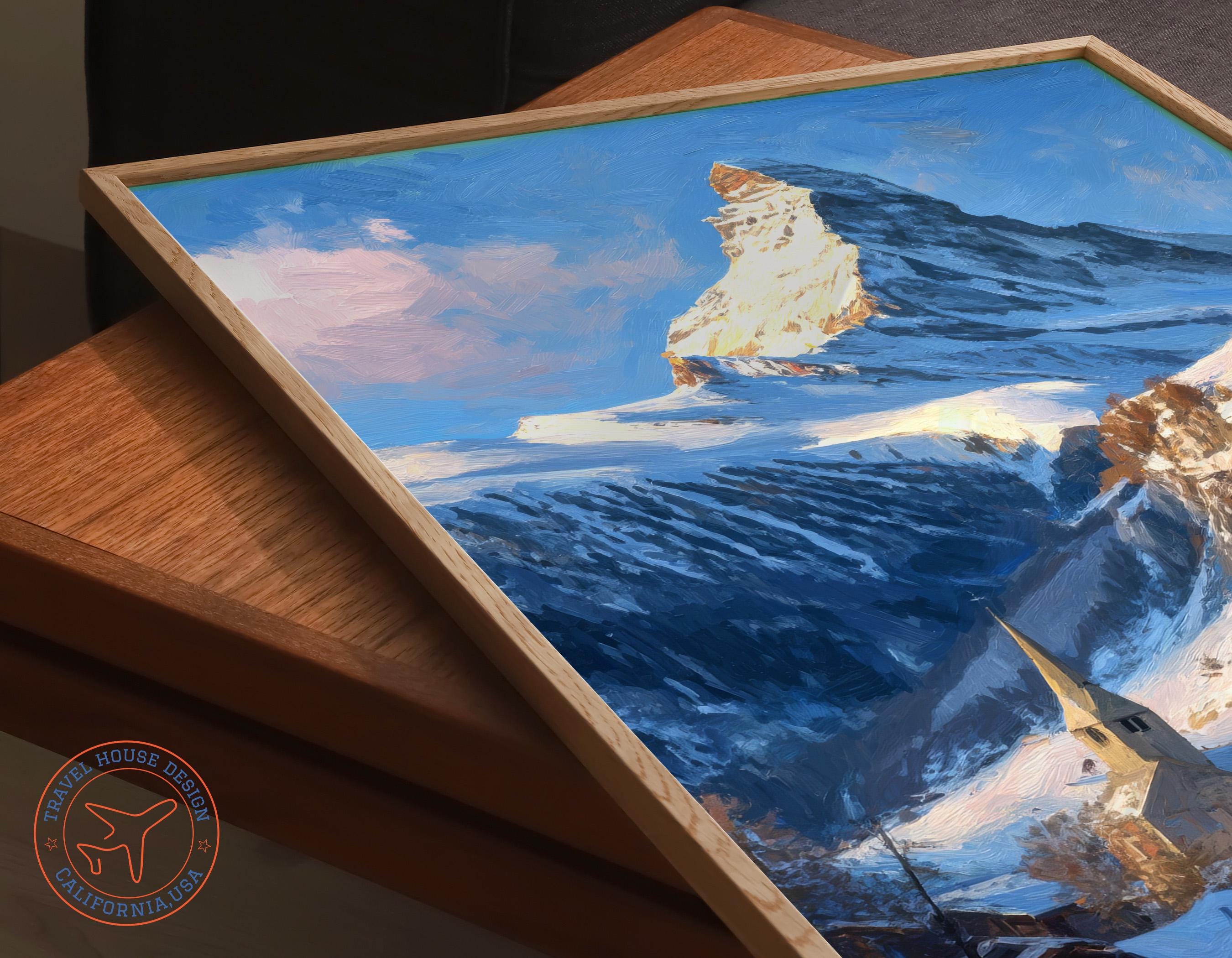 ツェルマット（スイス）の油絵 – マッターホルンの冬の風景、アルプス