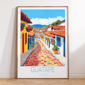 Poster de voyage Guatape en Colombie, art mural voyage en Colombie, impression voyage Guatape, cadeaux de pendaison de crémaillère, cadeau de mariage