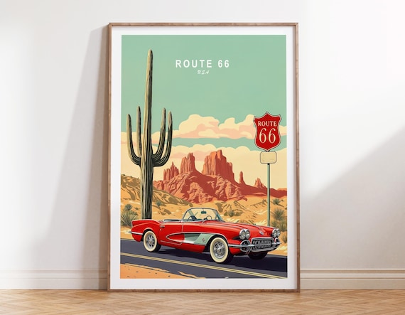 Route 66 Custom Travel Poster, USA Travel Wall Art, Main Street of