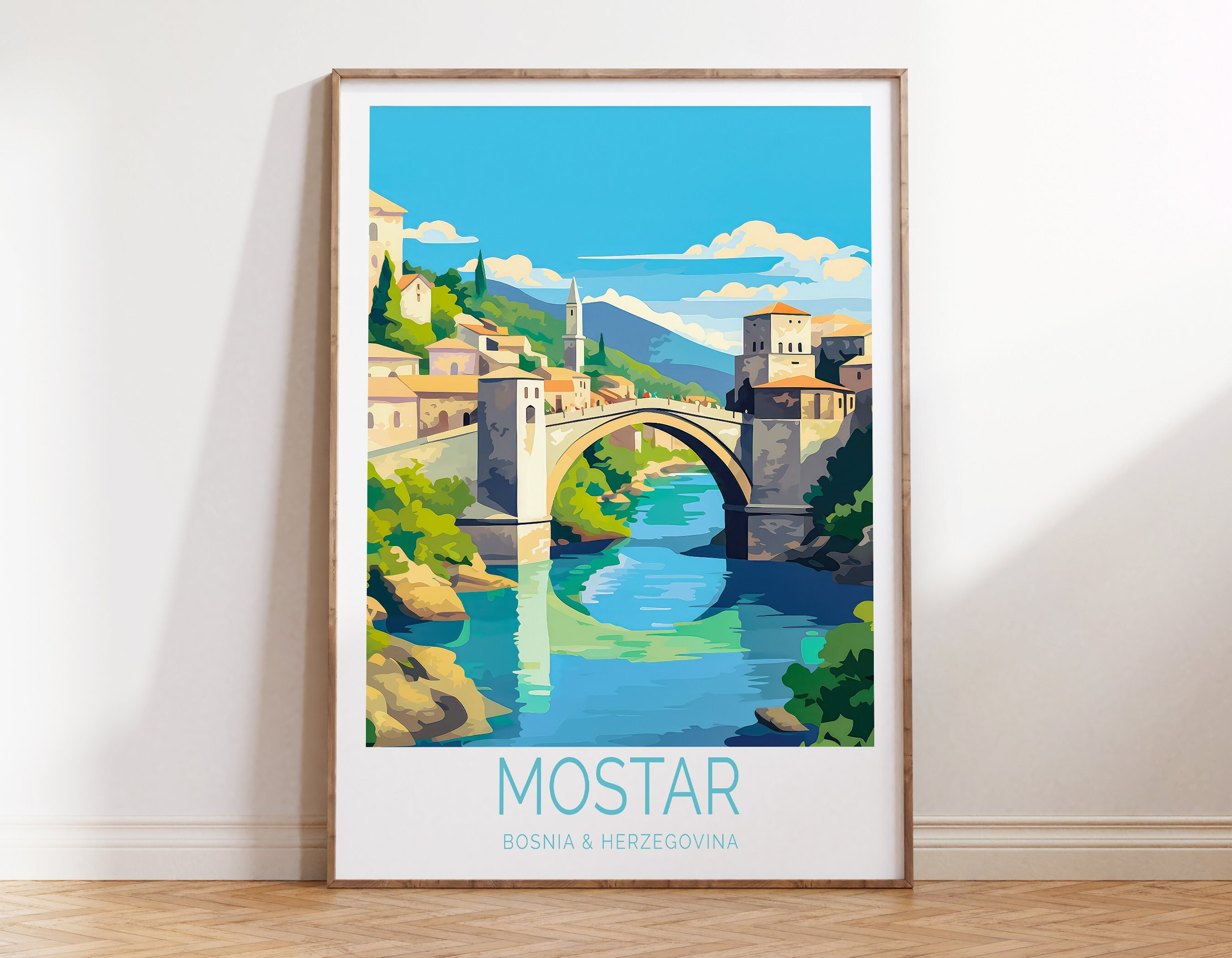 Mostar Bridge Travel Poster, Bosnia and Herzegovina Poster, Mostar
