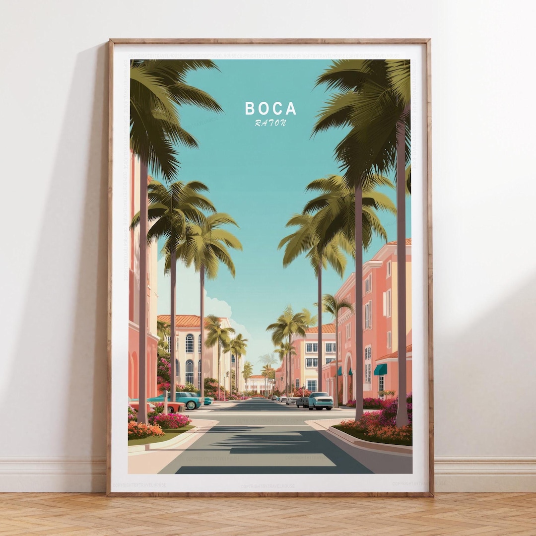 Boca Raton Florida Art Print, Pastel Palm Street View, Travel Wall Art ...
