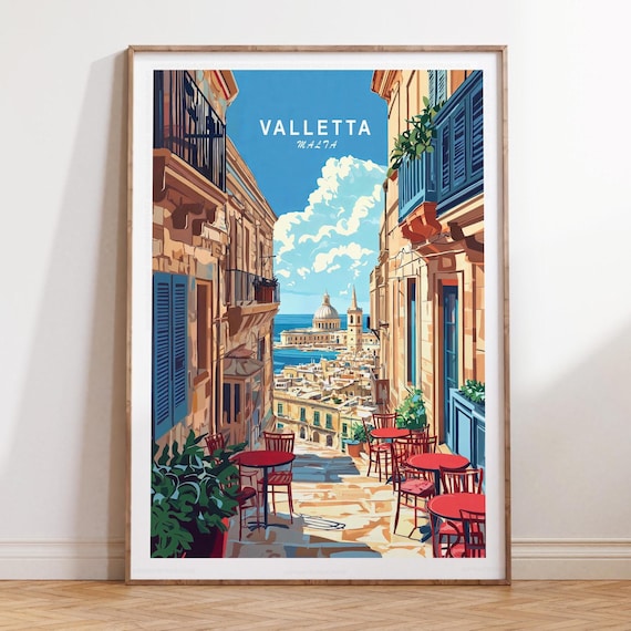 Valletta Malta Travel Print, Malta Wall Art Print, Valletta Travel Poster, Wedding Present, Minimalist Travel Poster