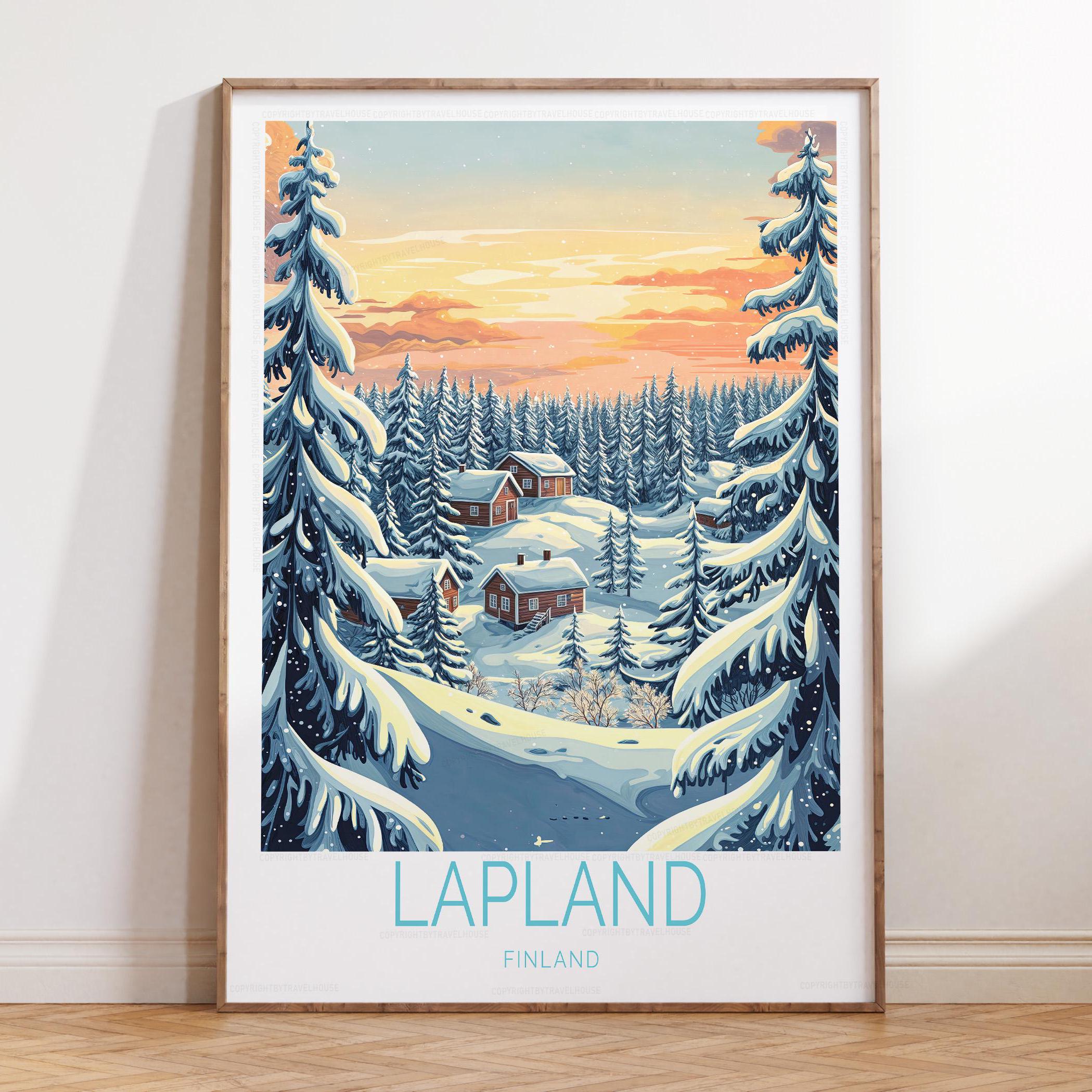 Lapland Finland Travel Poster, Lapland Wall Art Print, Finland