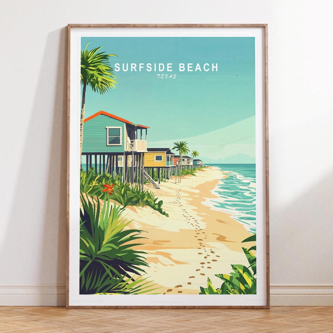 Surfside Beach Travel Poster, Surfside Beach Texas Wall Art Print