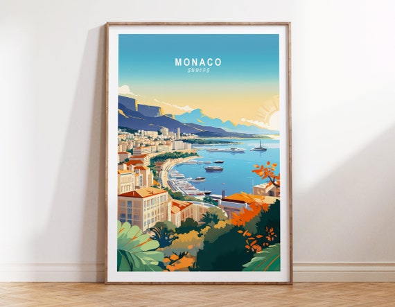Monaco Art Travel Poster, Monaco Poster, Europe Travel Poster, Monaco Wall Art Travel Poster, Europe French Riviera Travel Gifts