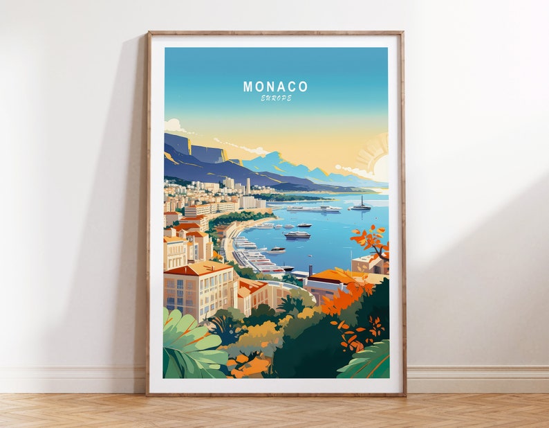 Monaco Art Travel Poster, Monaco Poster, Europe Travel Poster, Monaco Wall Art Travel Poster, Europe French Riviera Travel Gifts image 1