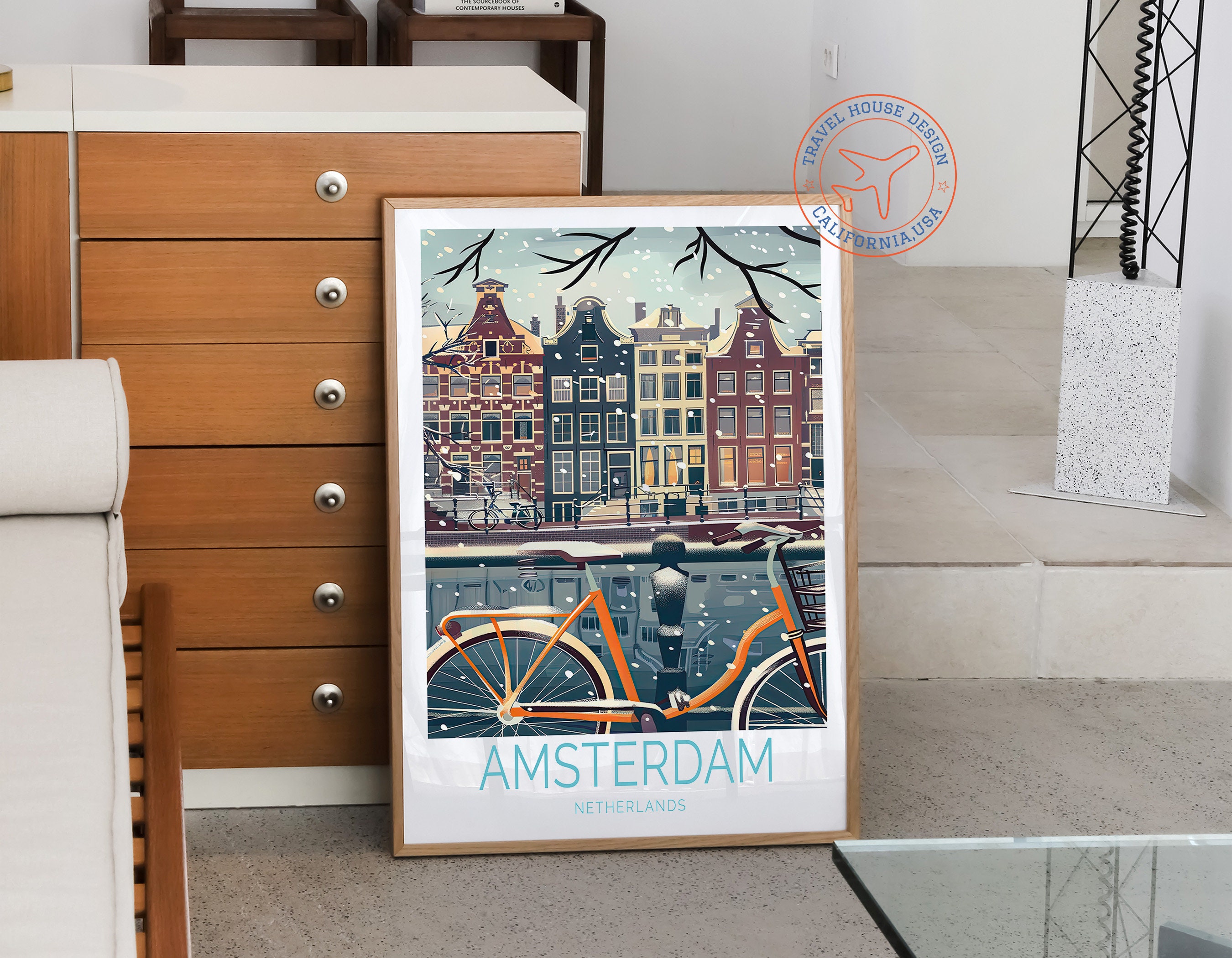 Amsterdam Netherlands Travel Poster, Amsterdam Wall Art