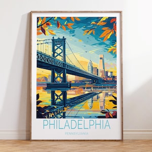 Póster de viaje de Filadelfia, Pensilvania, arte mural de la ciudad de Filadelfia, obras de arte de Pensilvania, regalos personalizados, regalos de boda