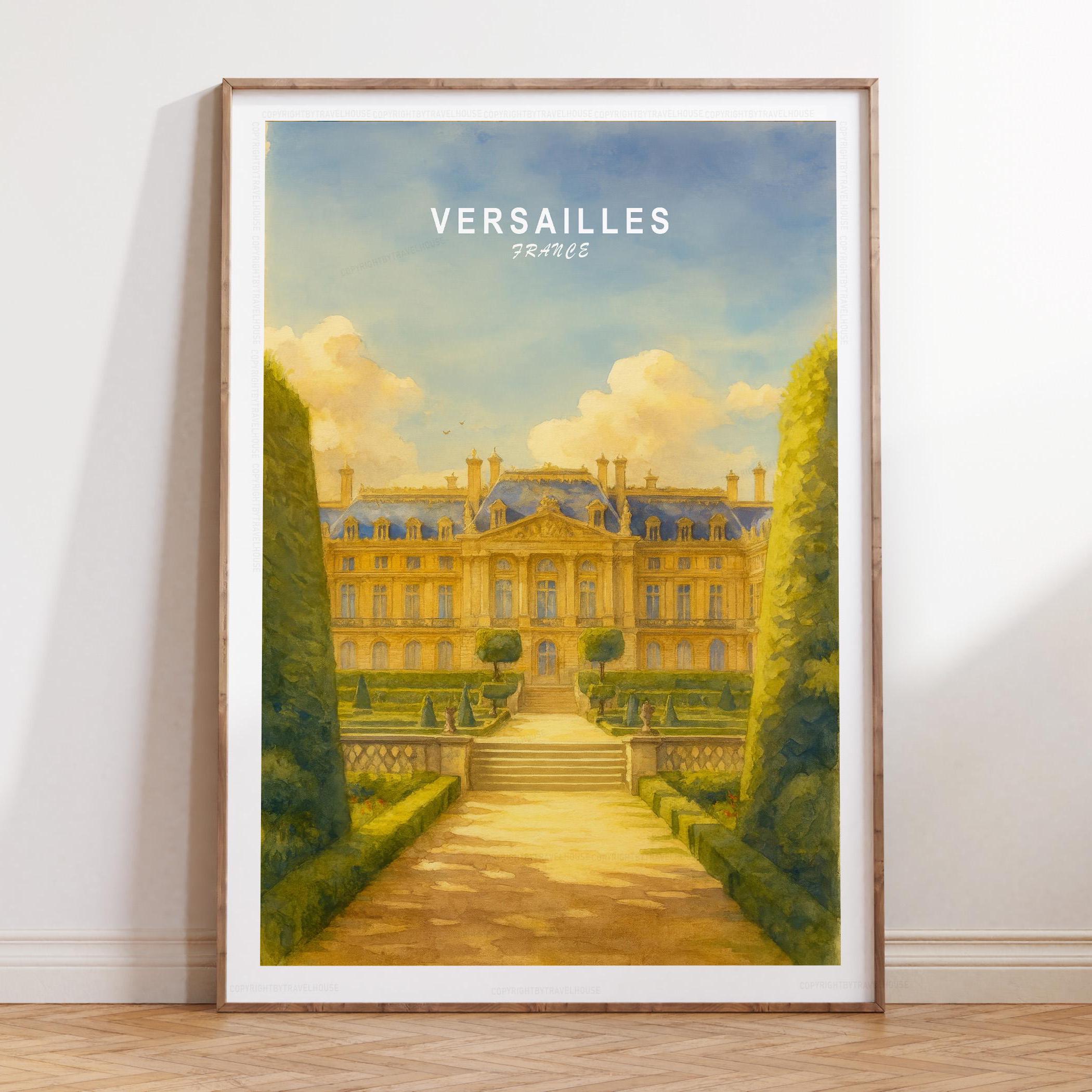 Versailles Watercolor Poster, France Travel Print, Château