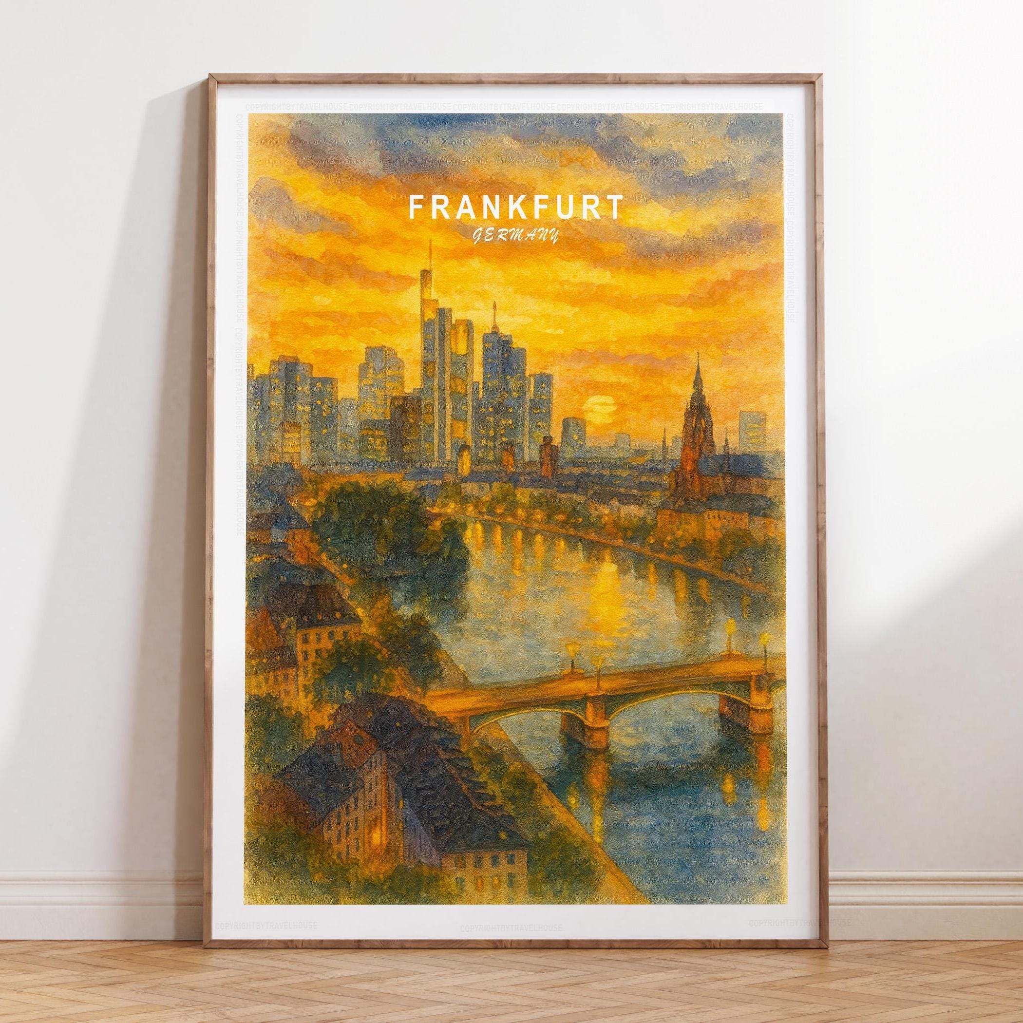 フランクフルト（ドイツ）、水彩画ポスター、都市景観アートプリント