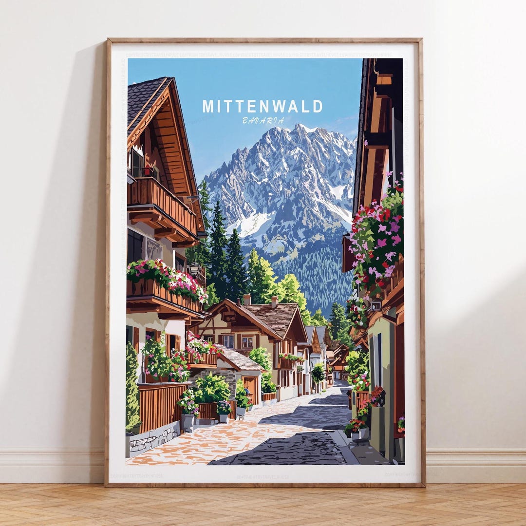 ミッテンヴァルト旅行ポスター、バイエルン旅行ウォールアート
