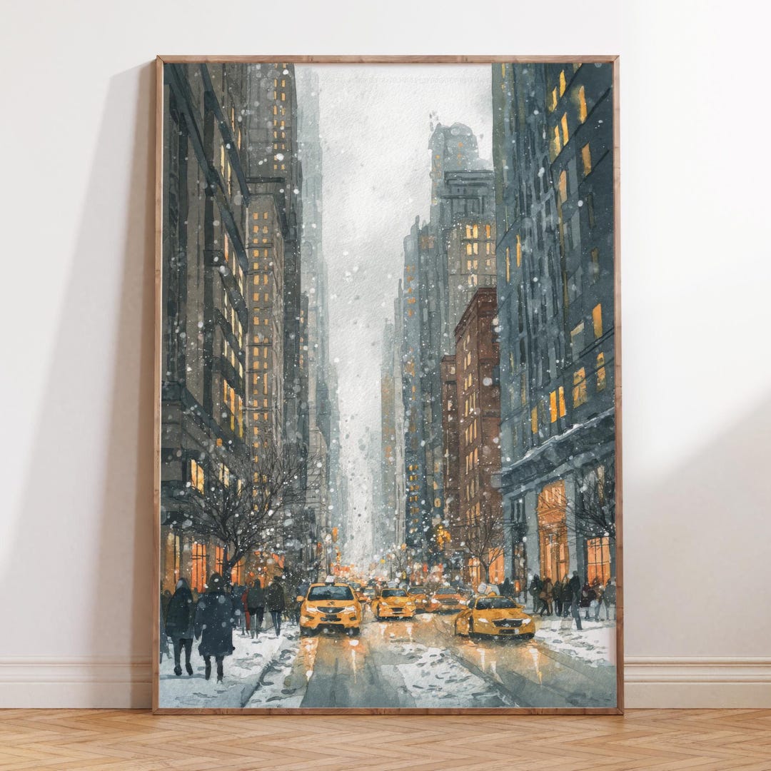 New York City Winter Watercolor Print, New York Travel Wall Art, Urban ...