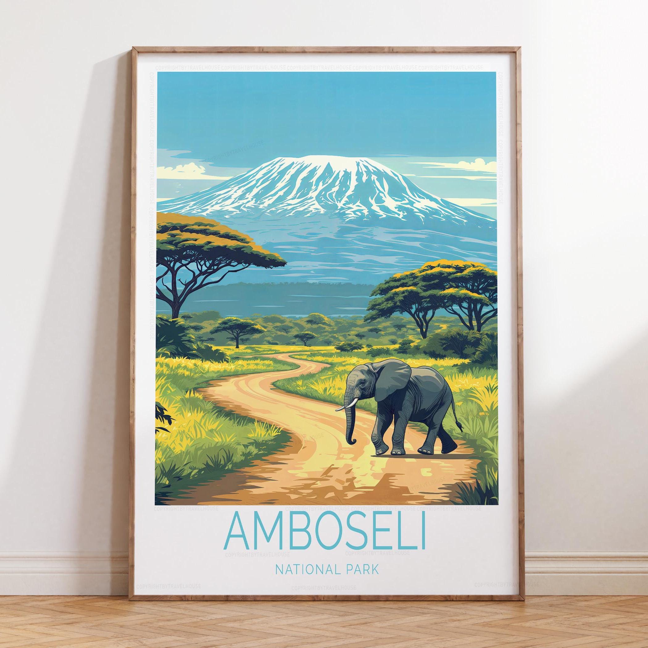 Amboseli National Park Travel Print, Kenya Travel Wall Art