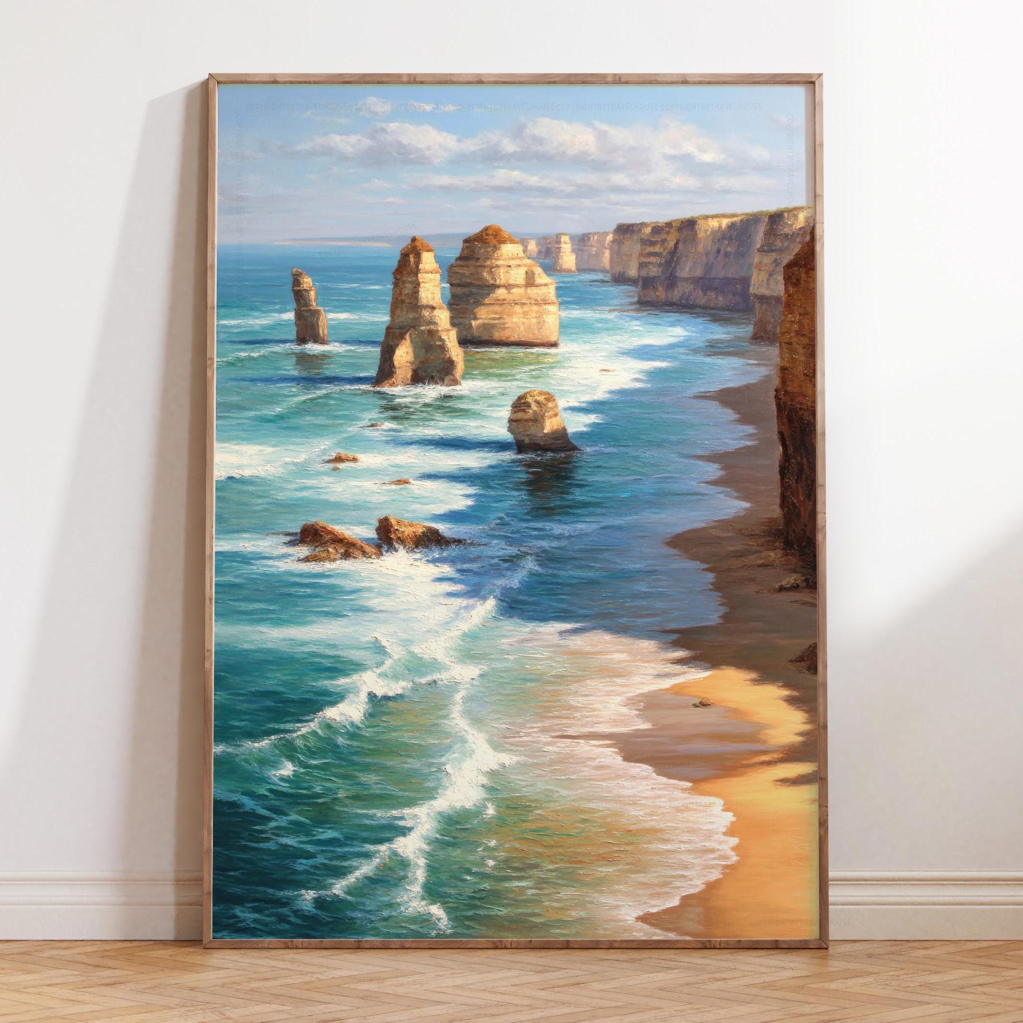Twelve Apostles Australia Oil Painting, Travel Print, Coastal