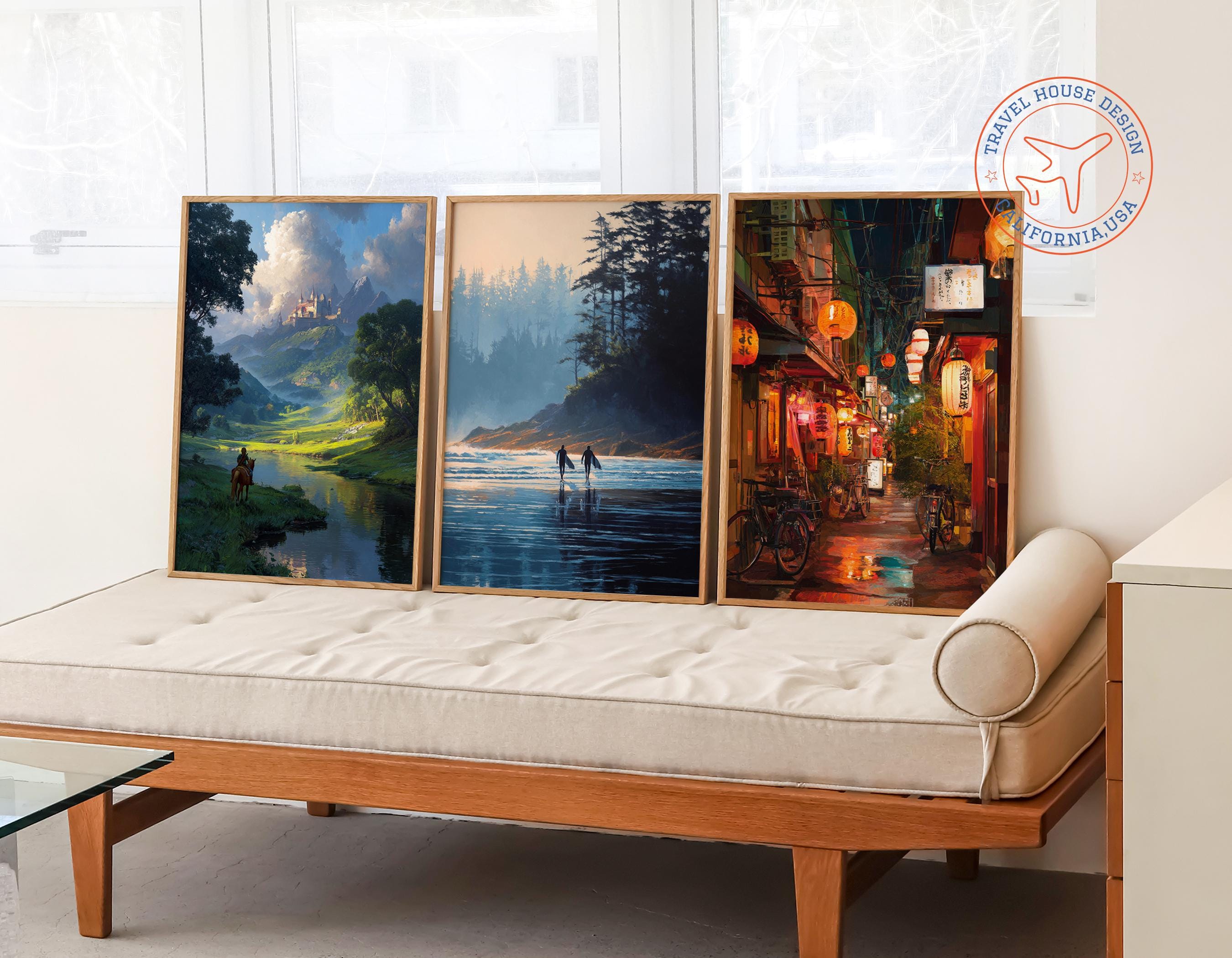 Tokyo Japan Oil Painting – Lantern Street Night Scene Wall Art
