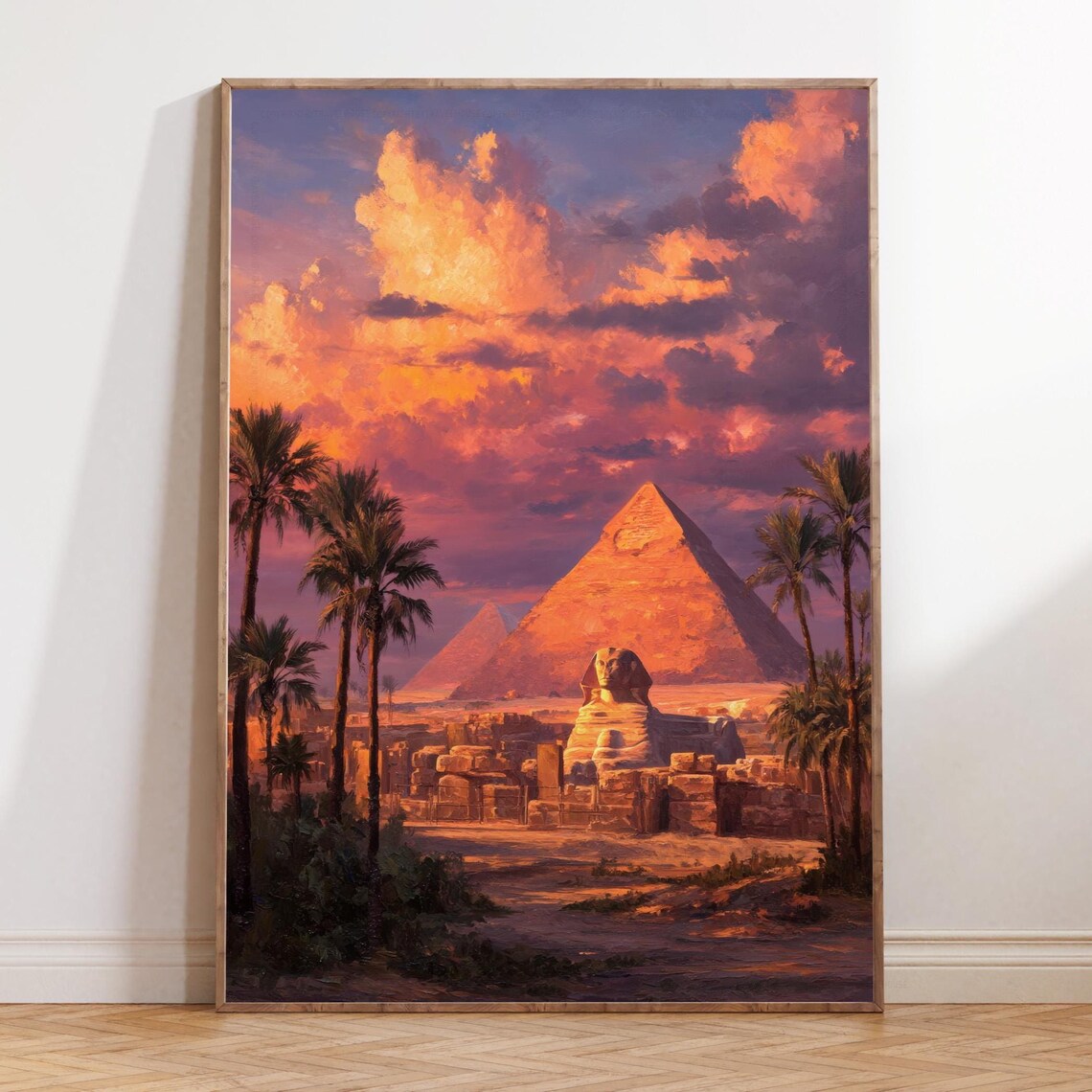 Cairo Egypt Oil Painting Print – Pyramids and Sphinx Sunset Wall Art ...