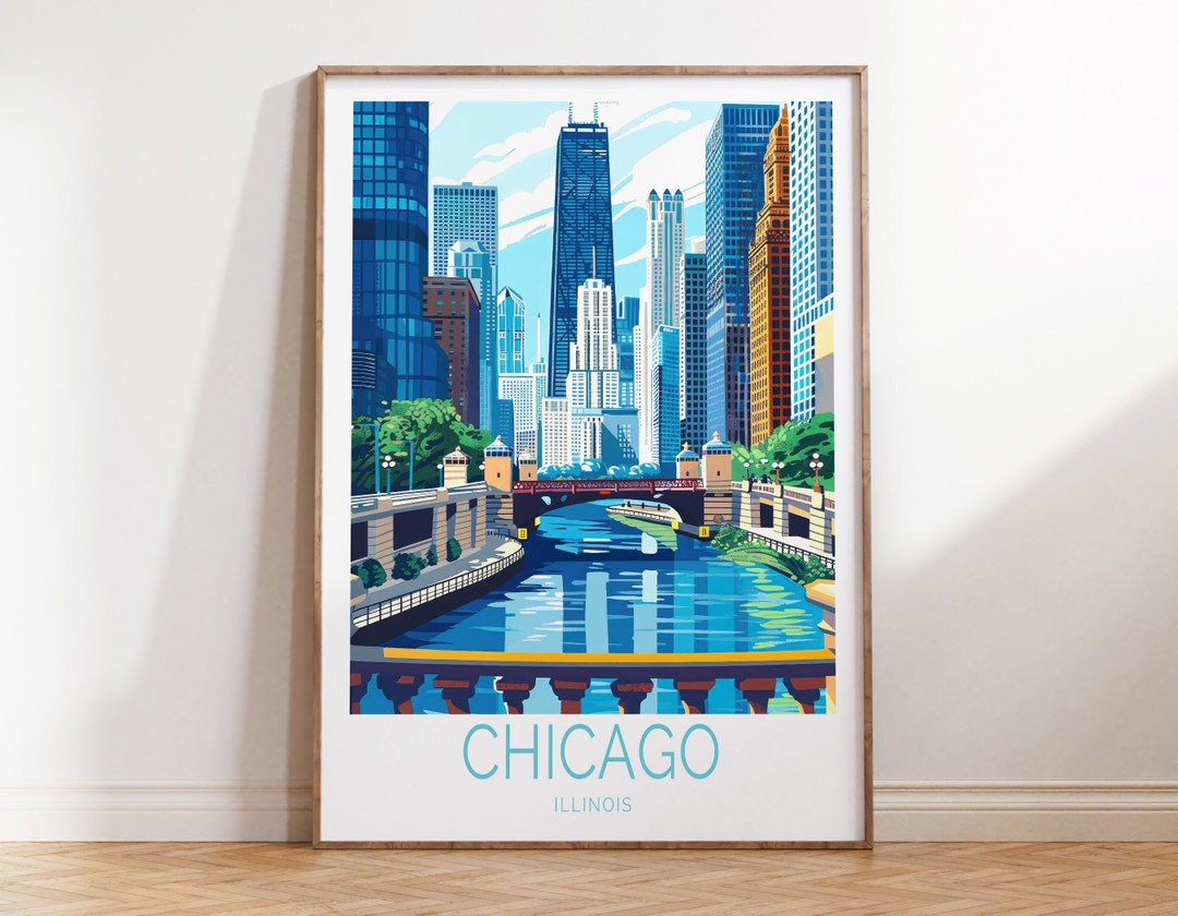 Chicago Illinois Travel Poster, Illinois Wall Art, USA Custom