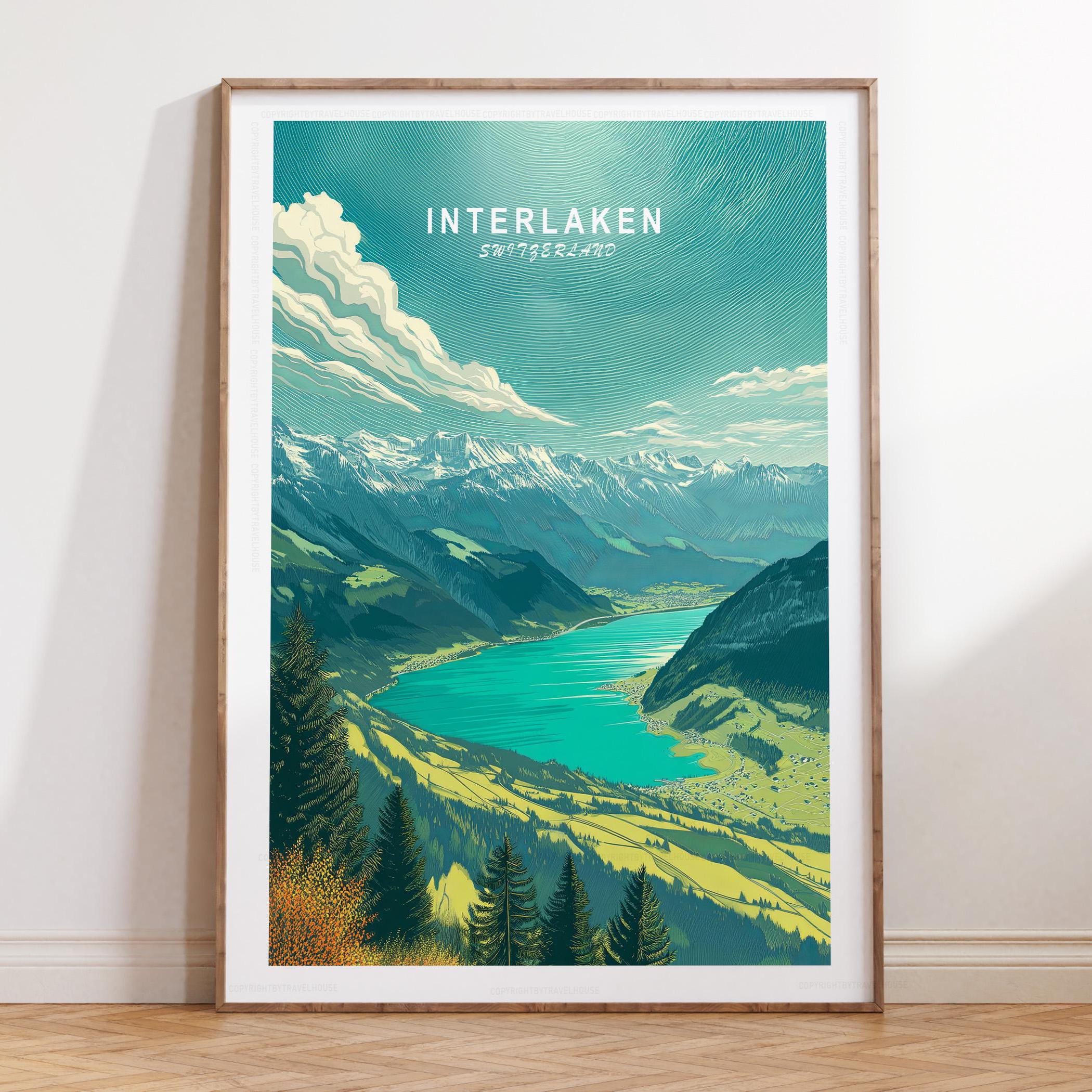 海外アーティスト　ツアー　パンフレットセット Interlaken Travel Poster, Interlaken Switzerland Wall Art Print
