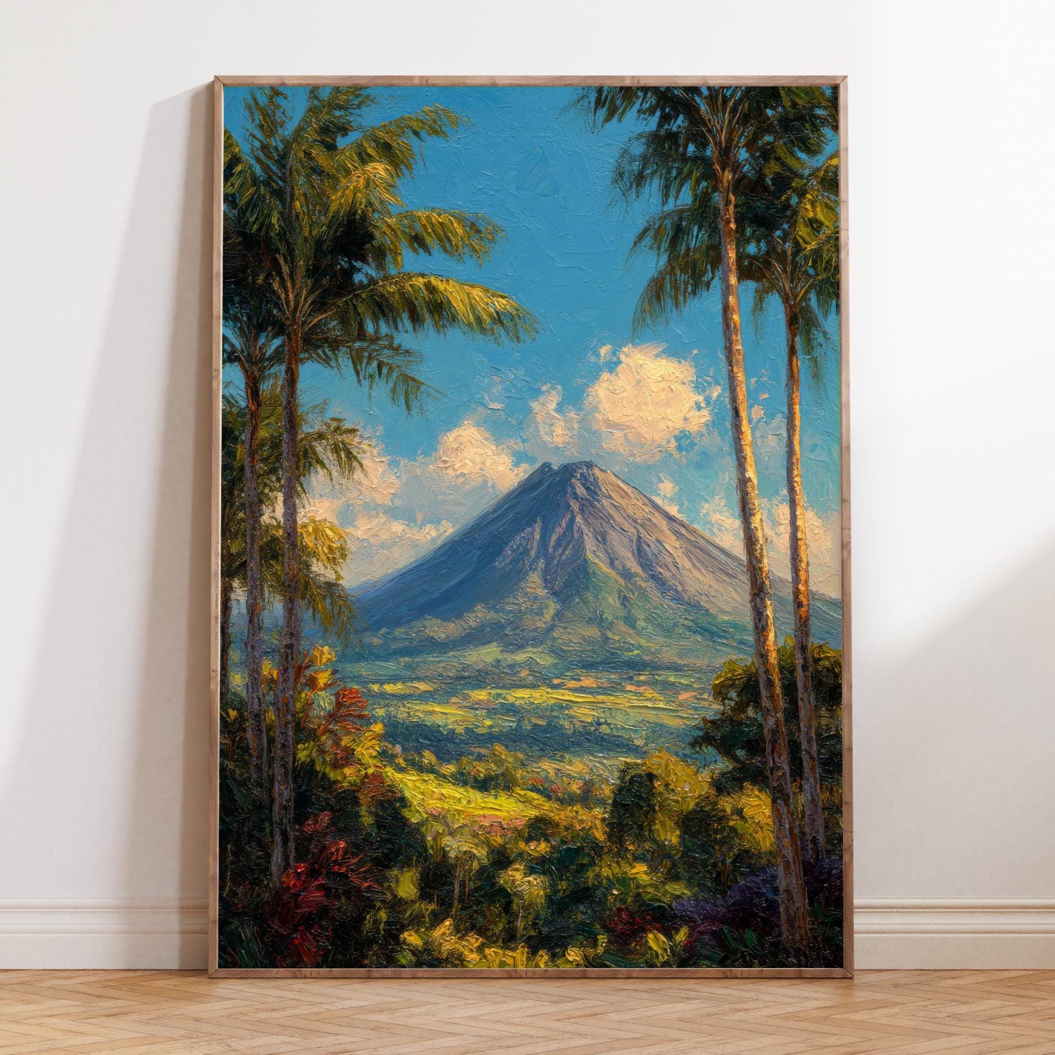 Montanari Papagallo 油彩画 50x70 cm Arenal Volcano Costa Rica Oil Painting Poster – Tropical Landscape