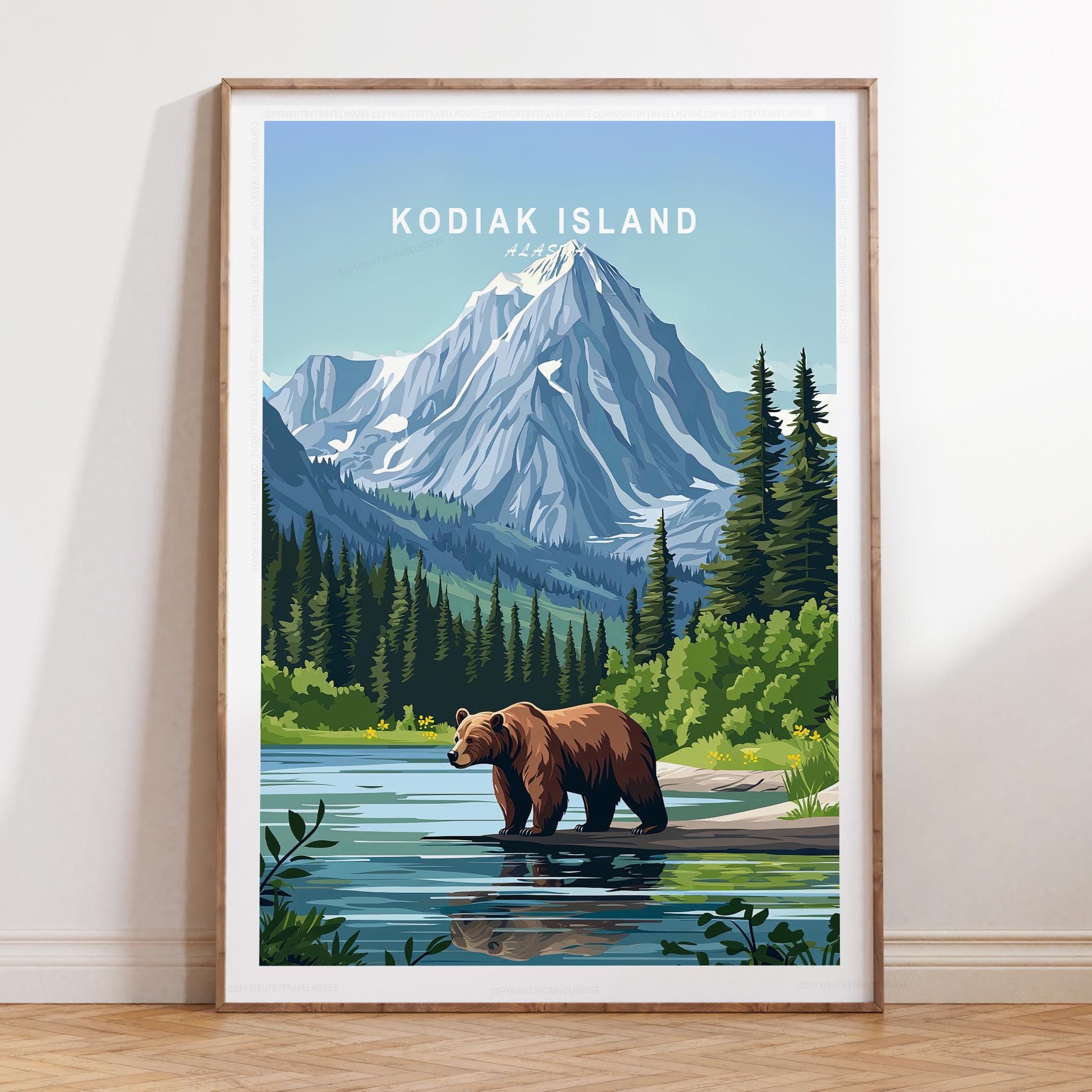 Kodiak Island Travel Wall Art, Alaska Travel Poster, Kodiak Island