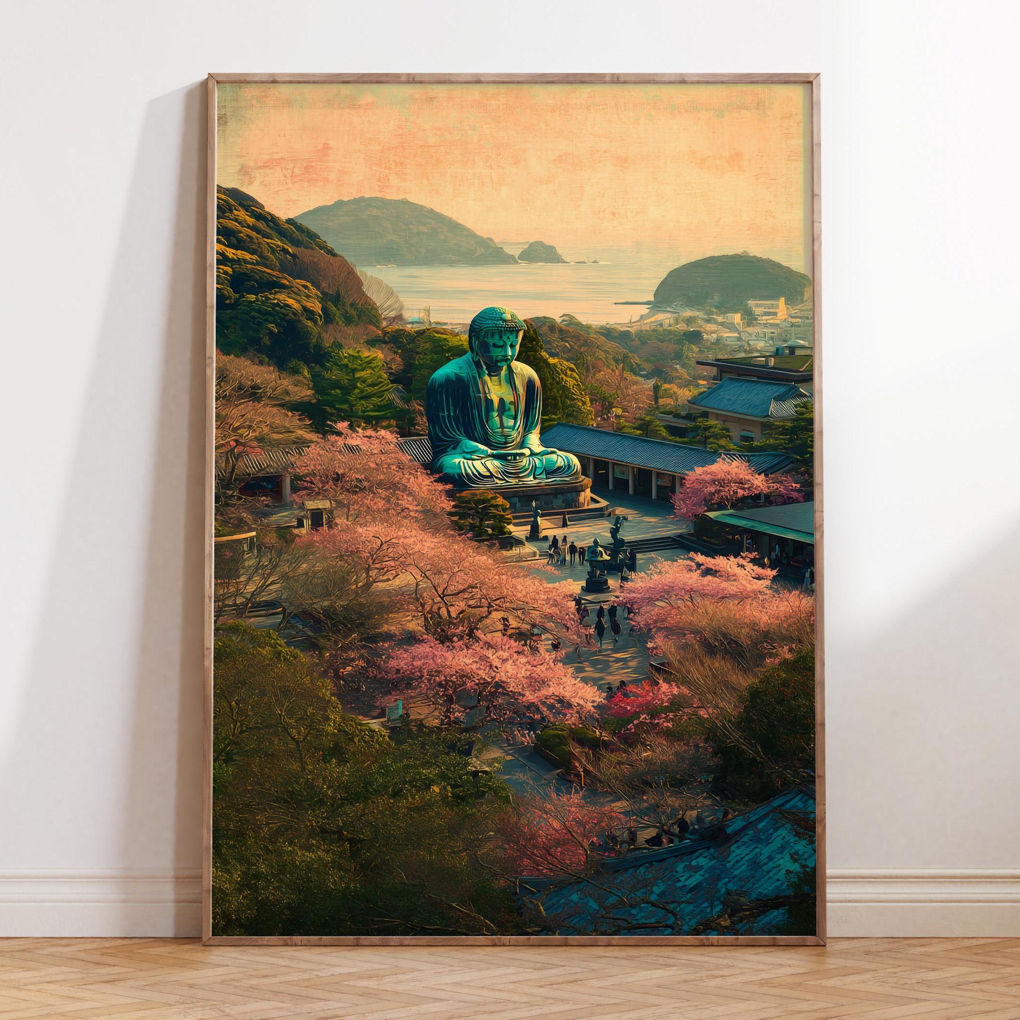 油絵大仏殿の春 鎌倉の油絵、大仏の眺め、日本の寺院の風景画 - Etsy 日本
