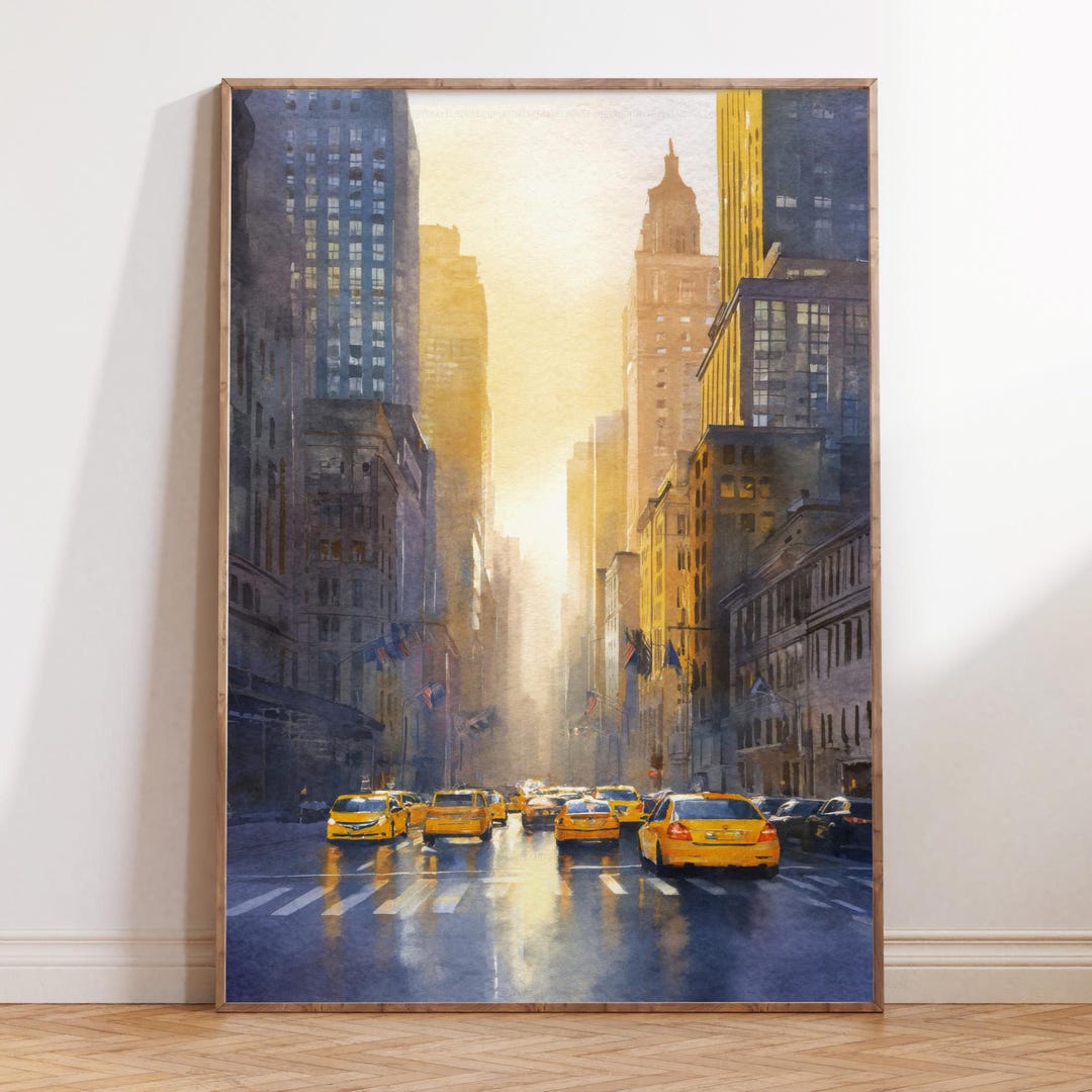 New York City Watercolor Painting – Manhattan Street Scene Wall Art ...