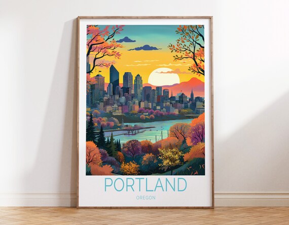 Portland Oregon Poster, City Skyline Travel Print, Pacific Northwest