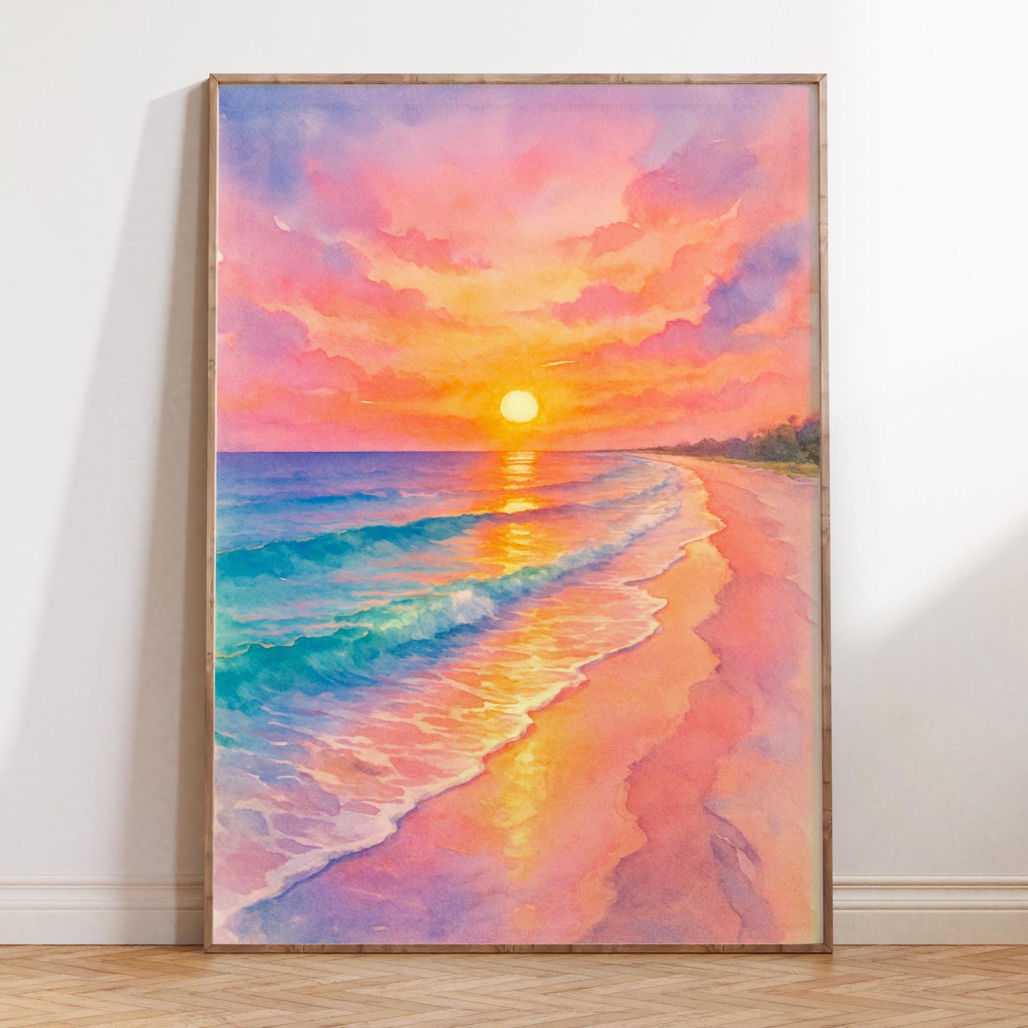 Miramar Beach Florida, Sunset Watercolor, Serene Coastal Landscape