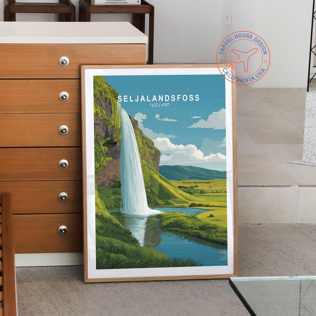 Seljalandsfoss Iceland Minimalist Poster – Modern Waterfall Wall Art ...