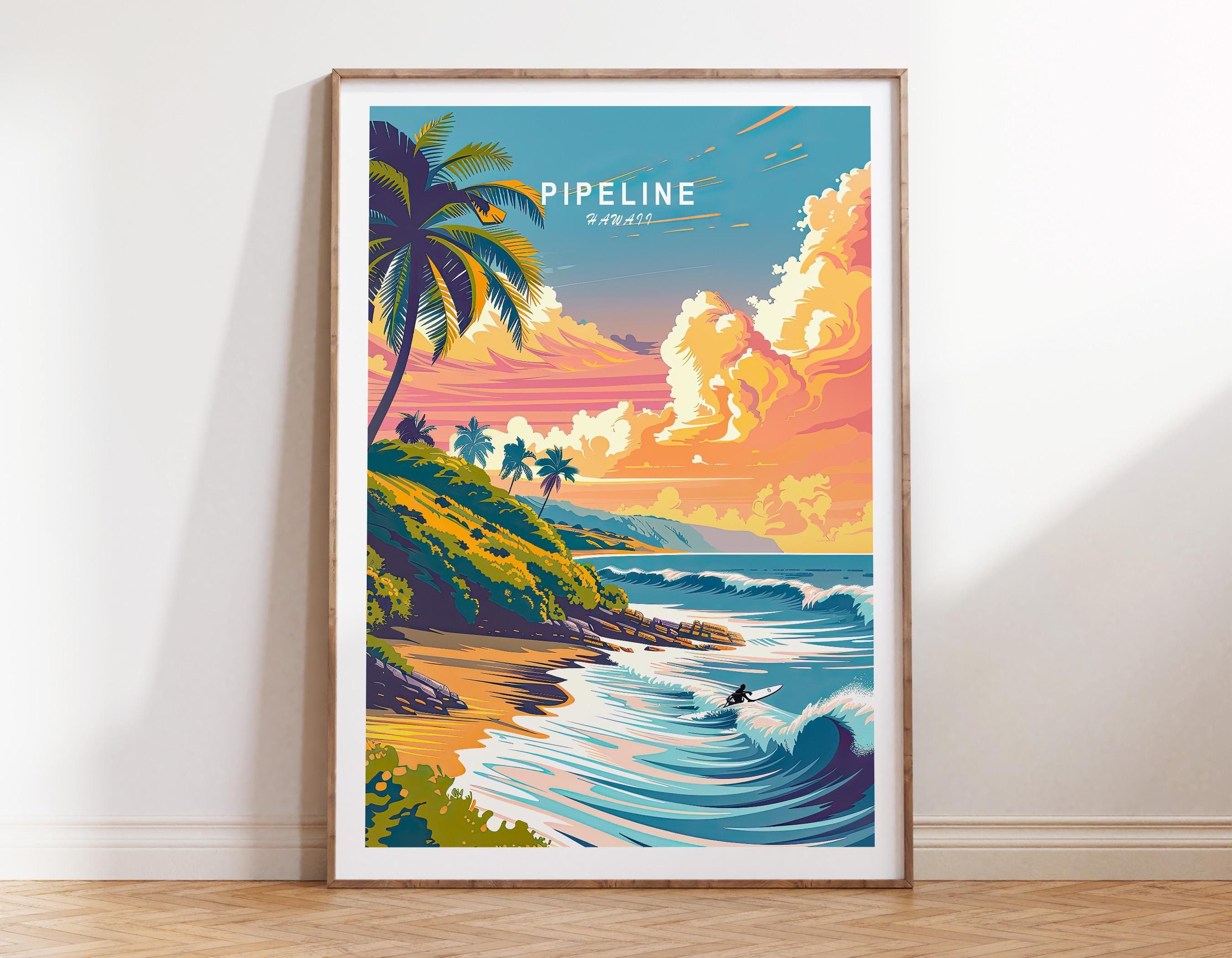 Pipeline Surf Poster, Hawaii City Print, Pipeline Hawaii Wall Art