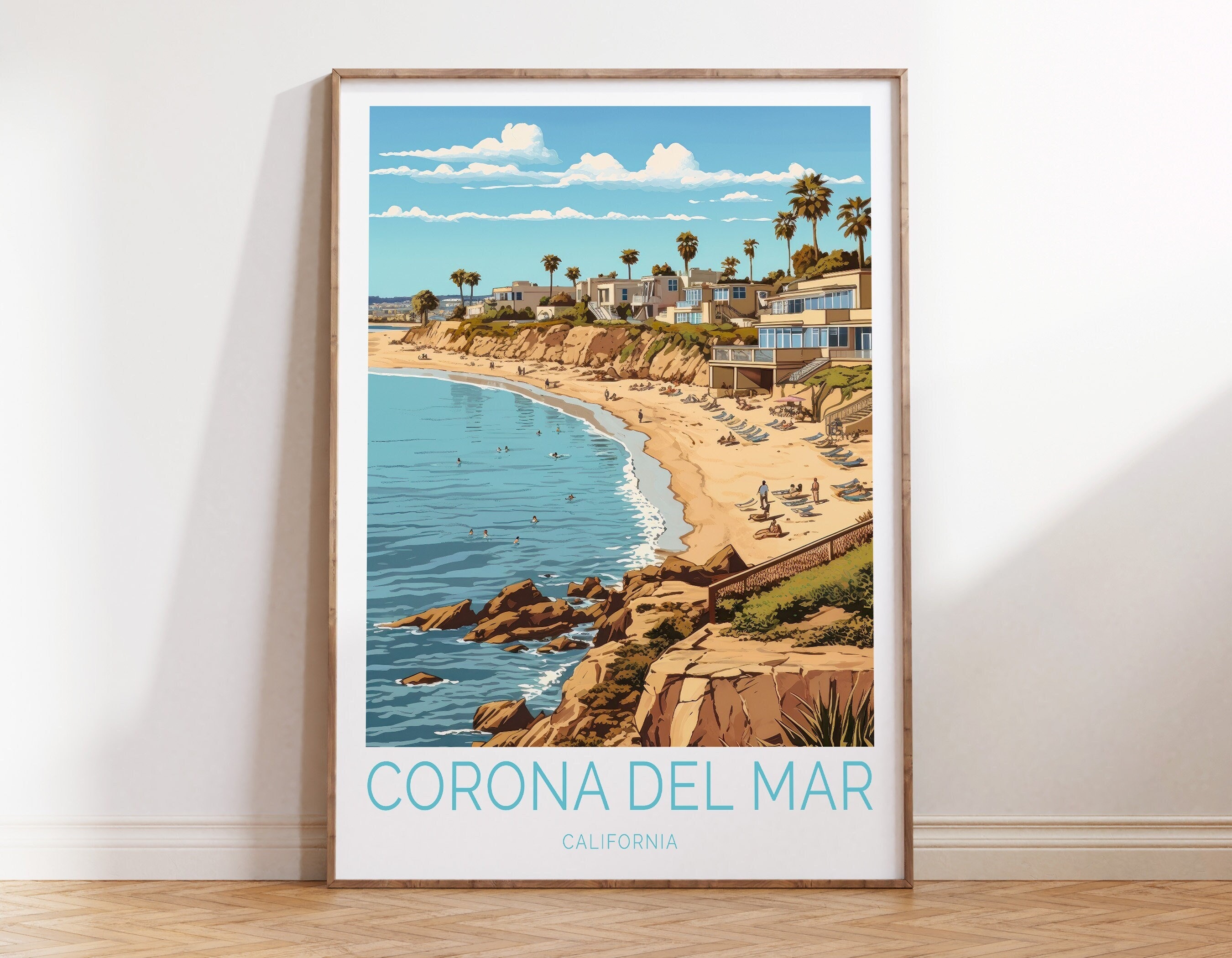 Corona Del Mar Newport Beach California Travel Poster, California