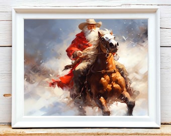 Cowboy Santa Print: Retro Western Art (Digital Download)