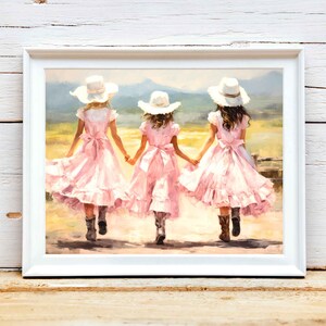Little Cowgirls Western Art Print: Pink Dresses (Digital Download)