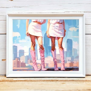 Pink Cowgirl Boots Art Print: Retro Western Room Decor (Digital Download)