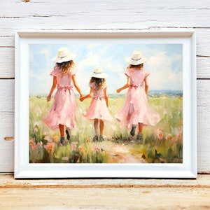 Retro Cowgirl Nursery Print: Three Sisters in Pink (Digital Download)