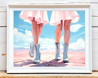Coastal Cowgirl Boot Print: Retro Western Art (Digital Download)