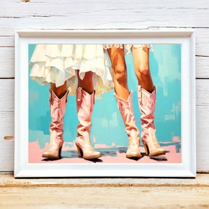 Pink Cowgirl Boots Art Print: Coastal Cowgirl Wall Decor (Digital Download)
