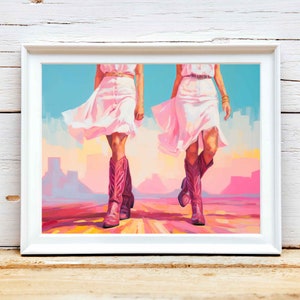 Coastal Cowgirl Printable Art, Western Cowgirl Printable Wall Art, Cowgirl Boot Painting, Retro Apartment Print, Girly Dorm Room Decor