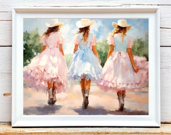Retro Western Print, Dorm Room Painting, Trendy Printable Wall Art, Gift for Teenage Girl, Pink Trendy, Preppy Cowgirl,Teenage Girl Wall Art