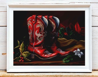 Impresión de Papá Noel vaquero retro: Arte navideño del Oeste (Descarga digital)