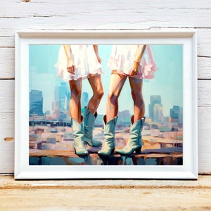 Coastal Cowgirl Printable Poster Print, Boots Trendy, Preppy Cowgirl Dorm Room Wall Art Decor, Girly Digital Download Aesthetic Blue Pink