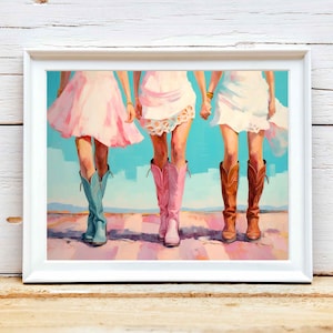Coastal Cowgirl Print: Retro Western Art, Trendy Dorm Decor (Digital Download)