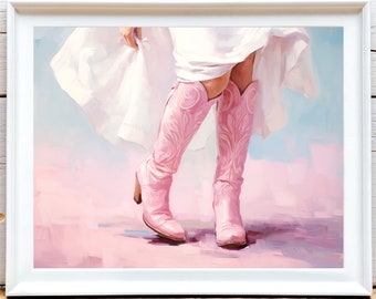 Pink Cowgirl Boots Painting Print: Trendy Dorm Wall Art (Digital Download)