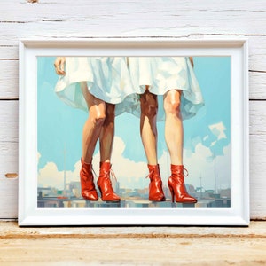 Red Cowgirl Boot Print: Retro Western Art (Digital Download)