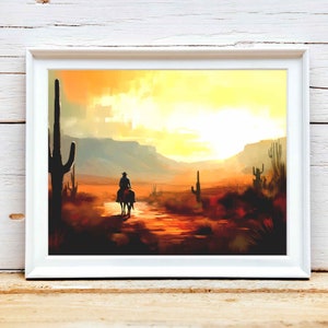 Western Desert Art Print: Cowboy on Horseback (Digital Download)