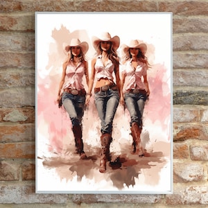 Coastal Cowgirl Printable Poster Print, Boots Trendy, Preppy Cowgirl Dorm Room Wall Art Decor, Girly Digital Download Aesthetic Blue Pink