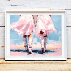 Pink cowgirl boots painting print, Western Printable Wall Art, Cowgirl Boots, Retro Apartment Print, Girly Cowgirl Dorm Room Decor, Pink