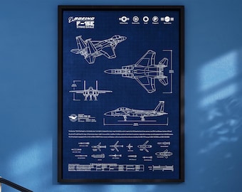 Boeing F-15E Strike Eagle Blueprint Poster Vertical | Aviation Wall Art