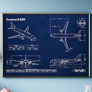 Airbus A320 Blueprint Poster Horizontal | Premium Poster | Aviation Wall Art | Pilot Gift